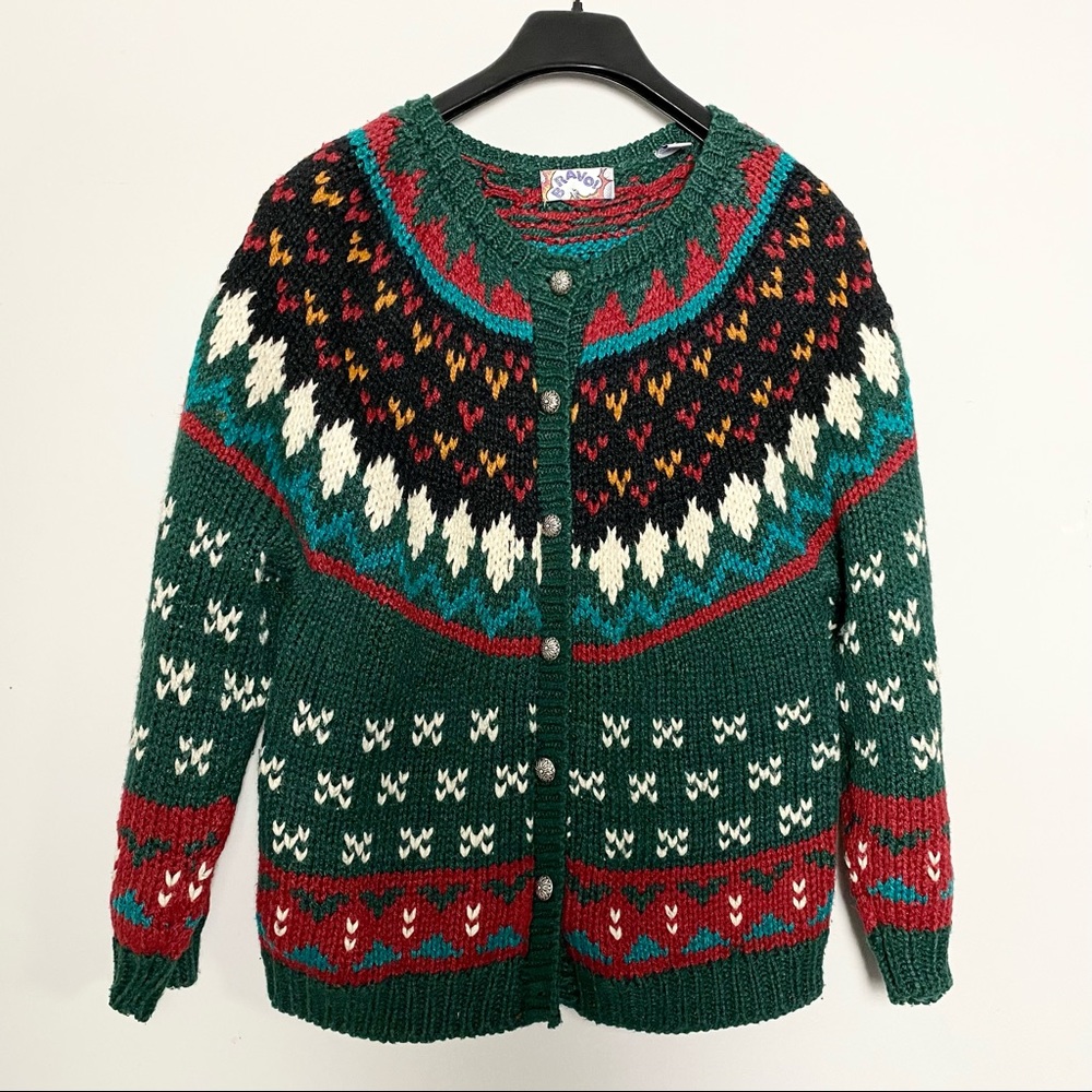 Vintage Multicolored Drop Shoulder Knitted Cardigan